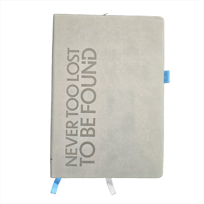 Grey Faux Leather Never To Lost To Be Found Christian dot grid journal perfect for spending time and deeping faith with God
