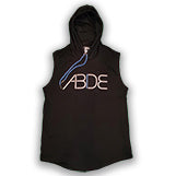 Black Sleeveless ABIDE Hoodie front view with hood up