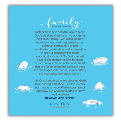 Rear cover of Foster Care Book with icy blue waters and icebergs floating.